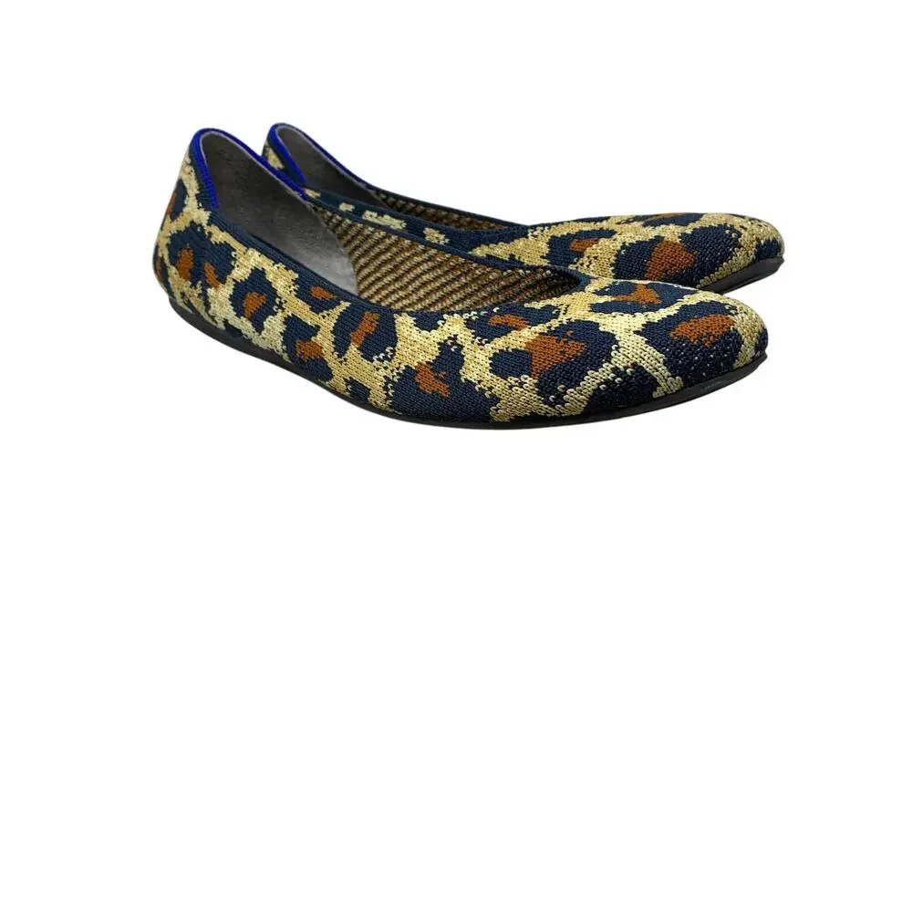 Rothys The Flat Round Toe In Midnight Spot Womens Size 8 Slip On Flats Leopard